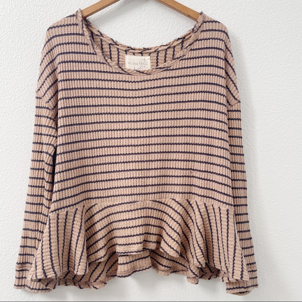 We The Free waffle knit striped peplum long sleeve top Large